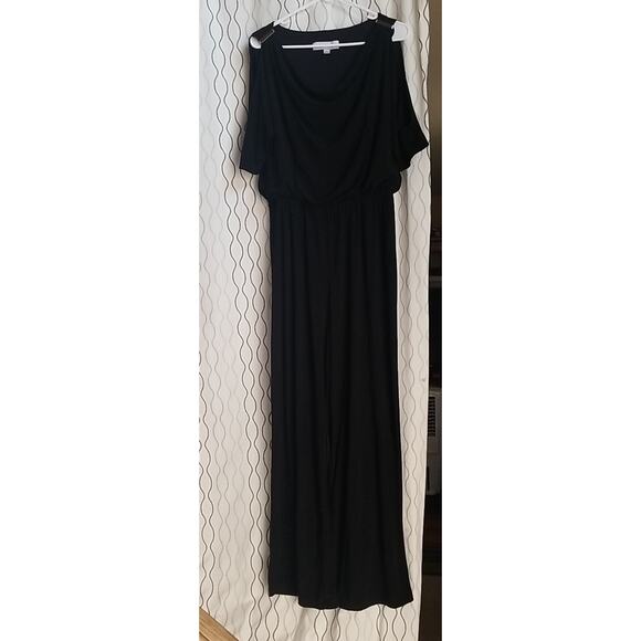 Emma & Michele Women Elegant Cold Sleeve Wide Straight Leg Jumpsuit Black Size L - Picture 4 of 16